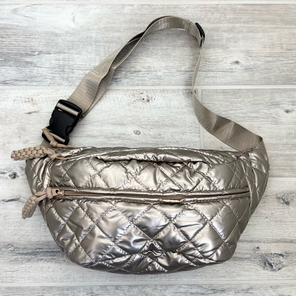 Gold Quilted Unisex Fanny Pack Waist Crossbody Sling Bag